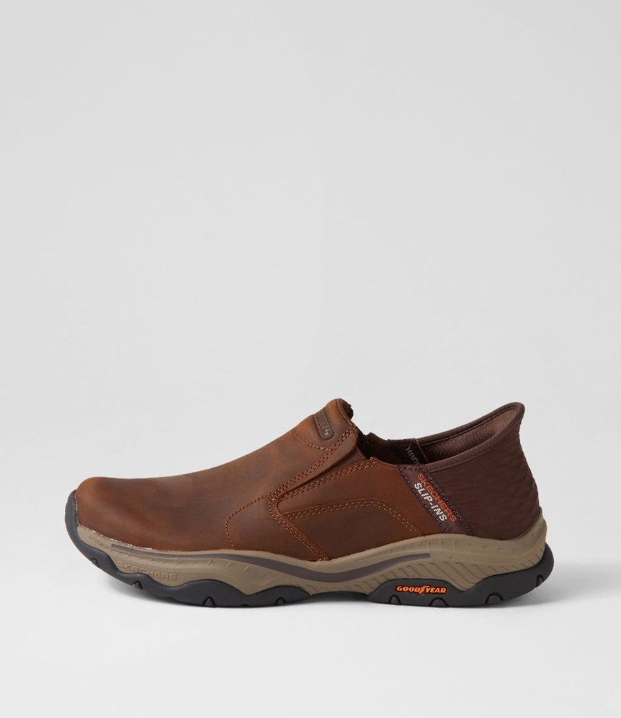 Men SKECHERS  | Craster Dark Brown Leather Flat Shoes